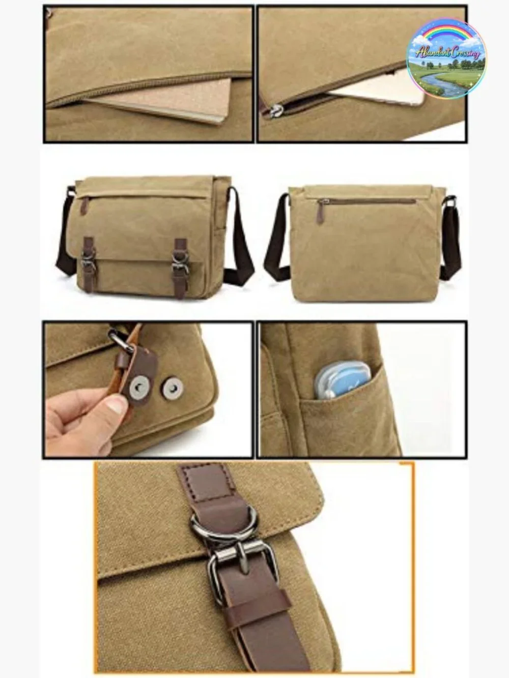 Canvas Vintage Messenger Bag Shoulder Bag Large Travel Crossbody 15inch Laptop